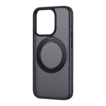 BASEUS Baseus SkyRing Magnetic etui s stojalom za iP 15 Pro + kaljeno steklo in komplet za čiščenje (črn)