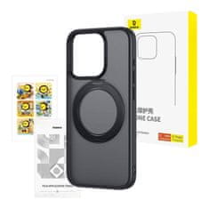 BASEUS Baseus SkyRing Magnetic etui s stojalom za iP 15 Pro + kaljeno steklo in komplet za čiščenje (črn)