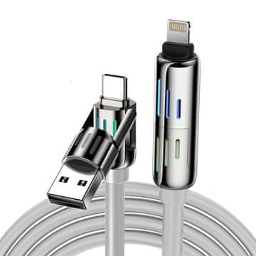 MojPlanet Blitzwolf BW-HDC6 4-v-1 kabel USB-C/USB-A do USB-C/svetloba 1,2 m 240W RGB (siva)
