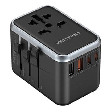 Vention  FJFB0 GaN 2xUSB-C 2xUSB-A Universal Travel Adapter 65W (black)