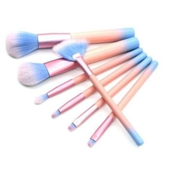 Flamenco Mystique Set 7 čopičev za ličila, v praškastih barvah, z lesenim ročajem in roza pokrovčkom