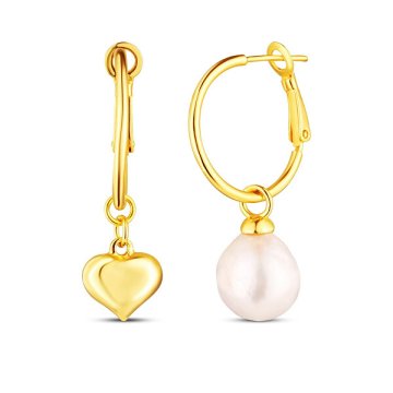 JwL Luxury Pearls Romantični asimetrični uhani s srcem in sladkovodnim biserom 2v1 JL0854