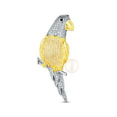 JwL Luxury Pearls Očarljiva pozlačena broška v obliki papige s pravim biserom JL0870