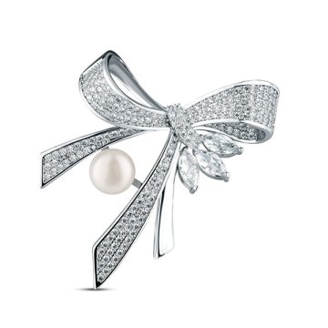 JwL Luxury Pearls Luksuzna ženska broška z biseri in cirkoni Pentlja JL0869