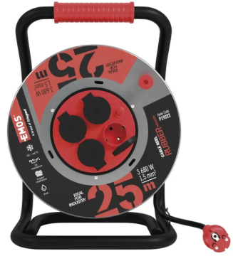 Emos kolutni podaljšek, 25 m, 4 vtičnice, guma-neopren, 230V, 1,5 mm2, zunanji, črn (P19222)