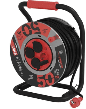 Emos kolutni podaljšek, 50 m, 4 vtičnice, guma-neopren, 230V, 1,5 mm2, zunanji, črn (P19223)