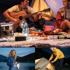 Netscroll 5v1 večnamenska solarna LED svetilka z ventilatorjem, zvočnikom, powerbank baterijo, kompasom, USB in sončno polnjenje, idealno za kampiranje in izpade elektrike, Fan
