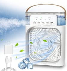 Netscroll Prenosni osebni hladilni ventilator 3 v 1 z vlažilnikom, 7-barvna LED osvetlitev, 3 hitrosti & 3 načini pršenja, časovnik 1/2/3 h, 600 ml rezervoar, USB napajanje, Coolio