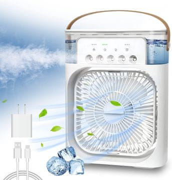 Netscroll Prenosni osebni hladilni ventilator 3 v 1 z vlažilnikom, 7-barvna LED osvetlitev, 3 hitrosti & 3 načini pršenja, časovnik 1/2/3 h, 600 ml rezervoar, USB napajanje, Coolio