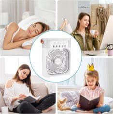 Netscroll Prenosni osebni hladilni ventilator 3 v 1 z vlažilnikom, 7-barvna LED osvetlitev, 3 hitrosti & 3 načini pršenja, časovnik 1/2/3 h, 600 ml rezervoar, USB napajanje, Coolio