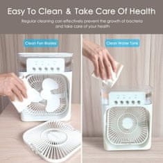 Netscroll Prenosni osebni hladilni ventilator 3 v 1 z vlažilnikom, 7-barvna LED osvetlitev, 3 hitrosti & 3 načini pršenja, časovnik 1/2/3 h, 600 ml rezervoar, USB napajanje, Coolio