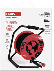 Emos kolutni podaljšek, 50 m, 4 vtičnice, guma, 230V, 2,5 mm2, zunanji, črn (P19221)