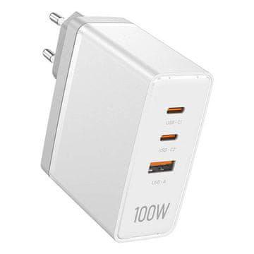 Vention Mrežni polnilnik, Vention, FEGW0-EU, 2xUSB-C, USB- A, 100W/100W/30W, GaN (bela)