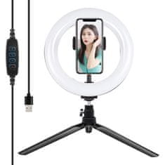 Puluz Ring lamp / LED tripod Puluz 20 cm with phone holder PKT3073B