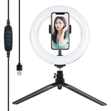 Puluz Ring lamp / LED tripod Puluz 20 cm with phone holder PKT3073B