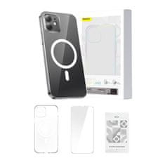BASEUS Baseus Magnetic Crystal Clear zaščitni etui za iPhone 12 (prozoren) + kaljeno steklo + čistilni komplet