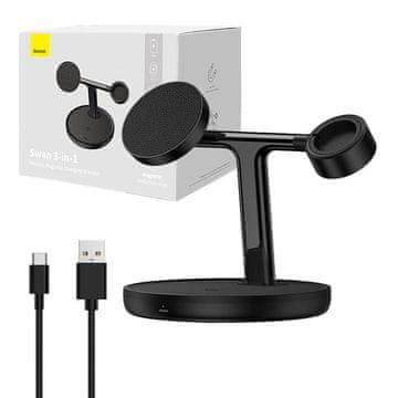 BASEUS Magnetni polnilni stojalo Swan 3-v-1 20W, črna