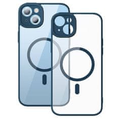 BASEUS Zaščitni komplet Baseus Frame prozoren magnetni etui in kaljeno steklo za iPhone 14 Plus (modra)