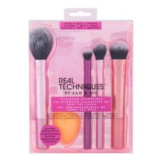 Real Techniques Brushes Everyday Essentials Set čopič za rdečilo 1 kos + čopič za senčila 1 kos + čopič za osvetljevalec 1 kos + čopič za tekoči puder 1 kos + gobica za ličenje 1 kos