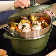 Kozica s pokrovom Incredible Cocotte 33cm / zelena / ovalna / aluminij