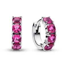 Pandora Okrogli srebrni uhani z roza kristali Timeless 293851C01