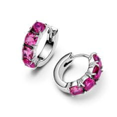 Pandora Okrogli srebrni uhani z roza kristali Timeless 293851C01