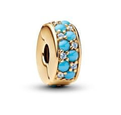 Pandora Pozlačena sponka Azurno modra Shine Moments 292334C04