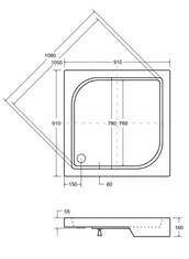 shumee Oskar kvadratna tuš kad 90x90x4x16 kompaktna + sifon