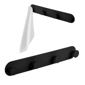 shumee OBEŠALNIK ZA BRISAČE štirikratni zaobljeni kavelj jeklen samolepilni črne barve