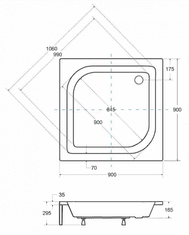 shumee Ares kvadratna tuš kad 90x90x16,5 + sifon