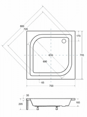 shumee BESCO Ares tuš kad 70x70x16,5 cm + sifon