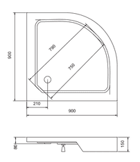 shumee BESCO Polkrožna tuš kad Alex 90x90x4x16 kompaktna + sifon