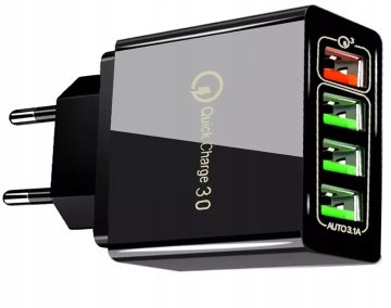 shumee Polnilnik 4xUSB Quick Charge 3.0 QC 3.1A 18W - ČRN