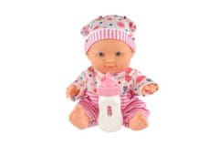 Teddies Otroška lutka iz plastike s trdnim telesom 25 cm v nosilcu s stekleničko 2 barvi v blister pakiranju