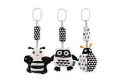 Teddies Živalska ropotuljica/obesek za otroško posteljico/mačka 30cm črno-bela 3 vrste na kartici
