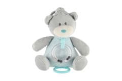Teddies Navijalna igrača medvedek z ropotuljico plišasta 16x21,5cm modra na kartici
