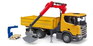 Bruder Gradbena vozila - Gradbeno vozilo Scania Super 560R z žerjavom in dvema paletama