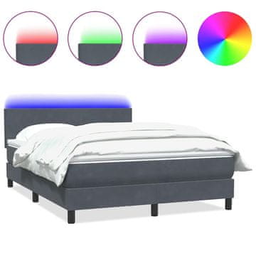 Vidaxl Box spring posteljni z vzmetnico LED temno siv 160x210 cm žamet