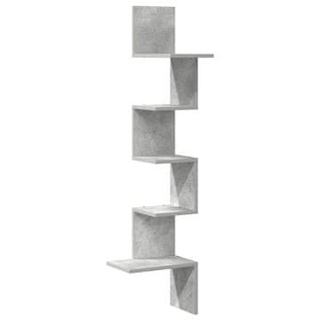 Vidaxl Stenska kotna polica betonsko siva 32x32x127,5 cm iverna plošča