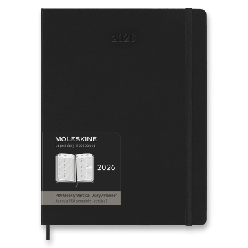 Moleskine Dnevnik 2026 - PRO, trde platnice, XL, tedenski, vertikalni, črn