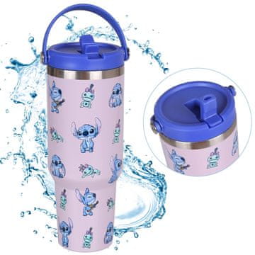 Disney Disney Stitch Velik termalni vrč s pokrovom in ustnikom, iz nerjavečega jekla, potovalni vrč z ročajem 1,18 l