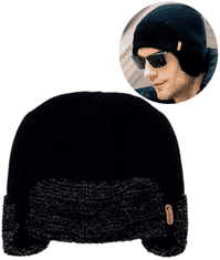 Camerazar Unisex topla zimska športna kapa z ušesnimi zaščitami, črna, akrilna preja, 21x25 cm