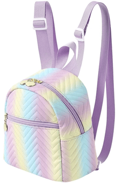 Camerazar Otroški šolski nahrbtnik mavrične barve, quilted, sintetični material, zlat dodatek, 19x18,5x10,5 cm