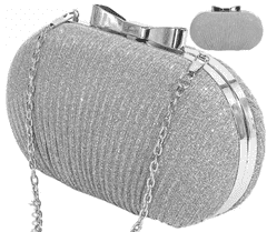 Camerazar Elegantna ženska večerna torbica s sijočim brokatom, srebrna, sintetični material, 19,5 x 11 cm