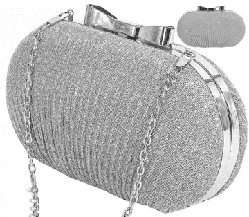 Camerazar Elegantna ženska večerna torbica s sijočim brokatom, srebrna, sintetični material, 19,5 x 11 cm