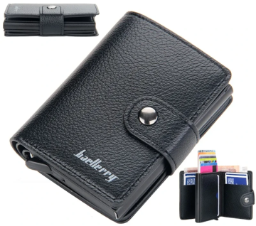 Camerazar Moška mini denarnica iz ekološke usnje s organizatorjem za kartice, črna, 8x10x2,5 cm