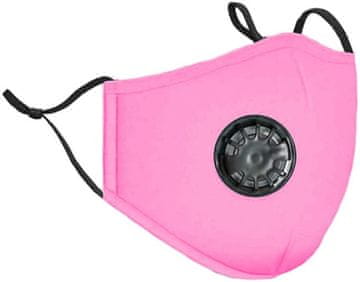 Camerazar Otroška zaščitna maska iz bombaža z ventilom, rožnata, prilagodljiva, pralna, 17x9 cm