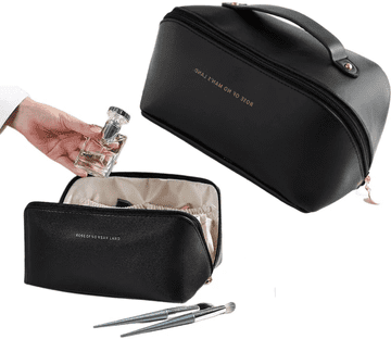 Camerazar Eleganten kozmetični etui z organizatorjem, črna ekokoža, 23,5 x 10,5 x 11 cm