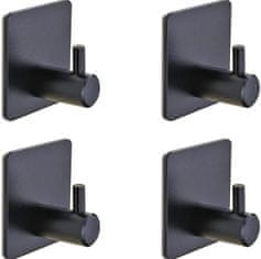 Camerazar Samolepijoči kaveljčki za steno Loft, črna mat barva, 4 kosi, dimenzije 4,5x4,5 cm