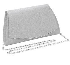 Camerazar Elegantna večerna torbica preko ramena, srebrni brokatni sintetični material, 24x14x5,5 cm